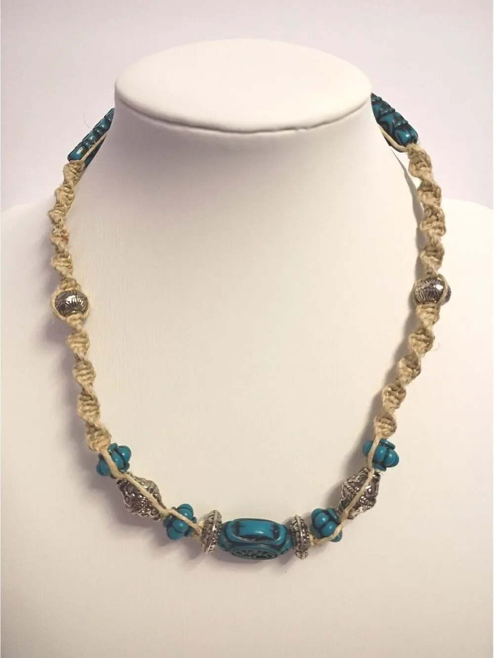 Vintage Bohemian Style Faux Turquoise Resin Beaded Rope Necklace Casual Wear